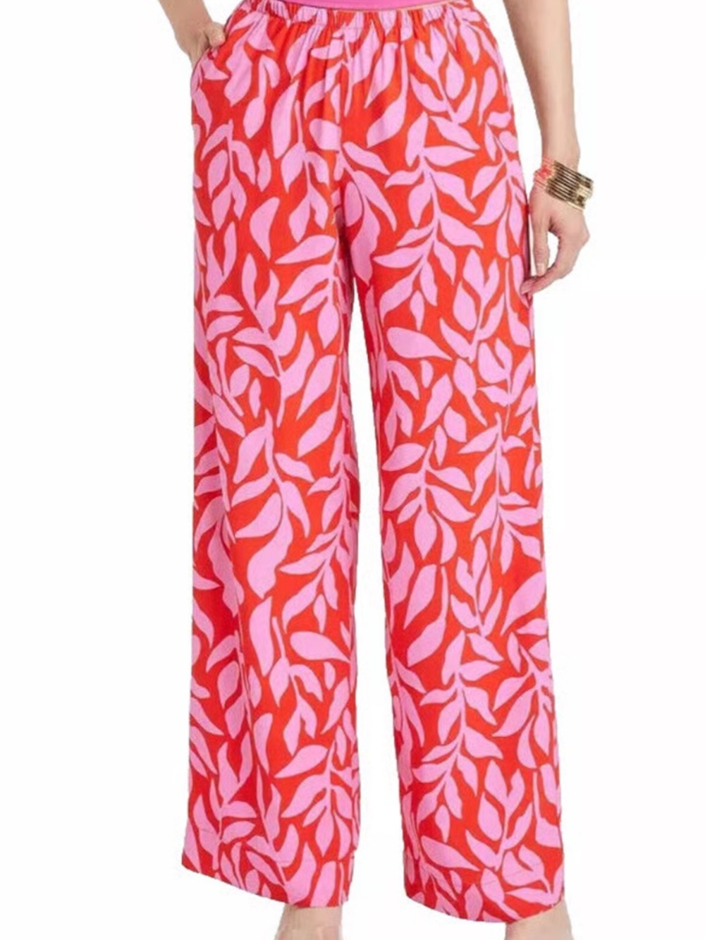 A new day Pink and Red Wide-Leg Printed Pants
